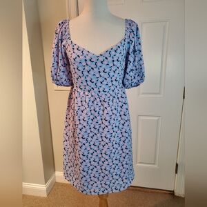 Women's Light Blue Puff-Sleeve Floral Dress